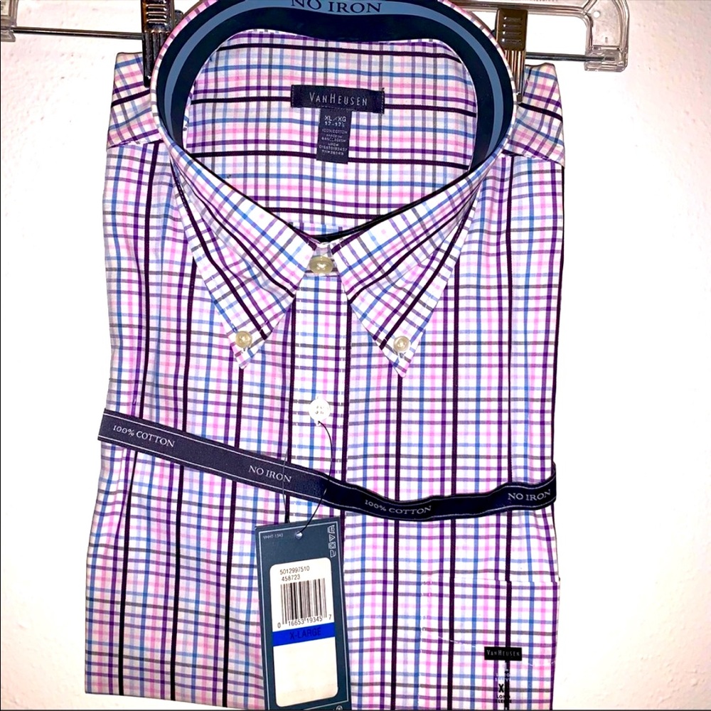 NWT Van Heusen Check Print XL 17-17 1/2 Button Down Shirt